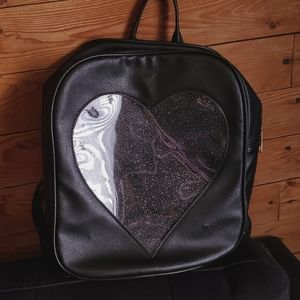 Faux Leather Heart Shaped Ita Bag with Glitter